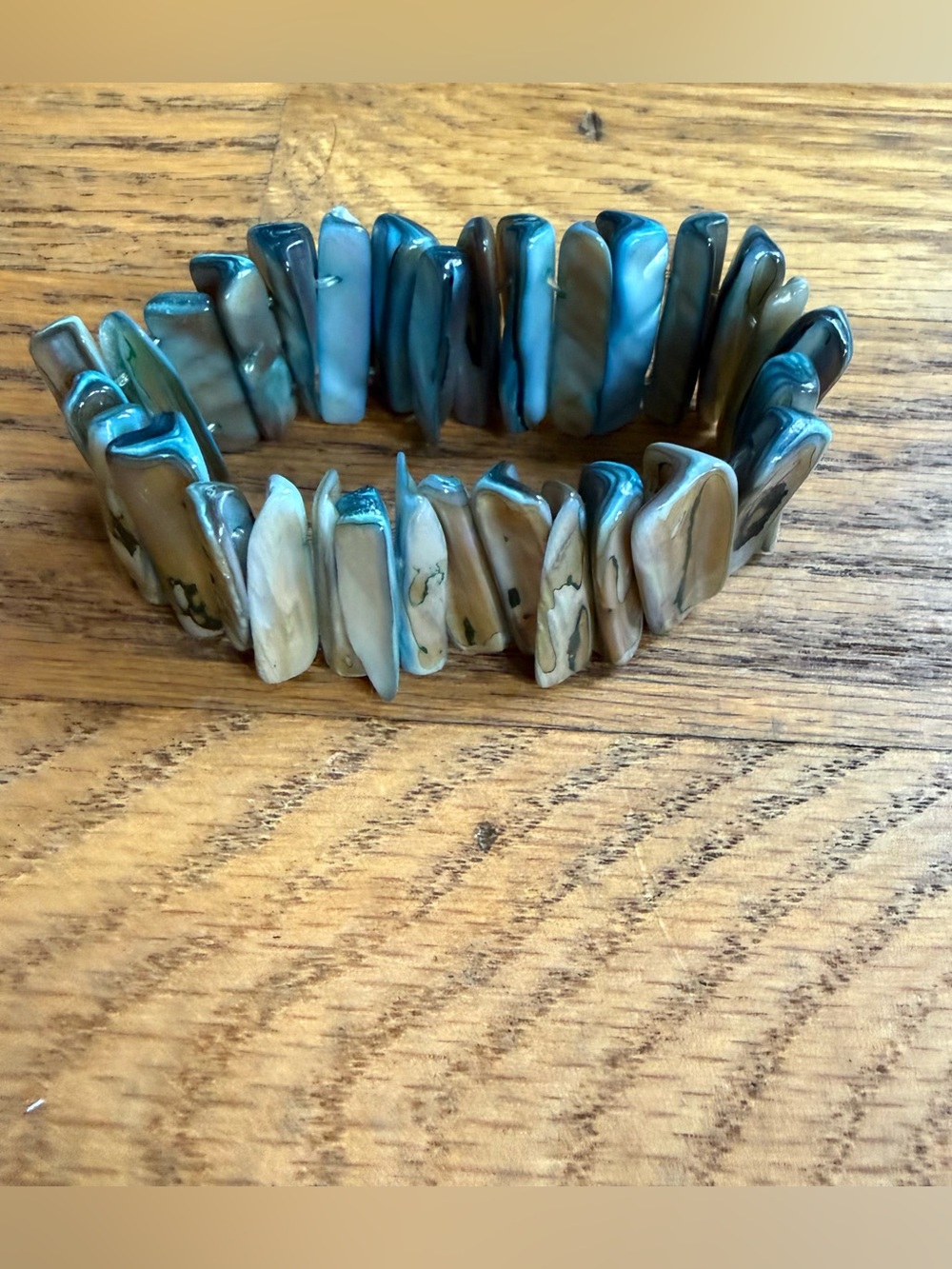 Abalone Paua Shell Chunky Iridescent Stretch Bracelet